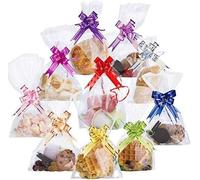 Sachet Bonbon,100 Pièces 25 X16cm Transparentes Plastique Anniversaire Cellophane Clair ,Avec 100 Pièces Couleurs Mélangées N?Uds À Tirer,Adaptés Bonbons ,Cadeaux ,Petits Gâteaux Et Jouets