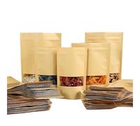 sachet bonbon 100PCS Stand-up Kraft Paper Clear Window Ziplock Bag DIY Matcha Snack Coffee Beans Beaf Sugar Candy Spice Tea Storage Pouches(17x24x4cm)