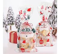 Sachet Bonbon de Noël pour Aliments - 60 Pcs Transparent pour Biscuits, Chocolat, Confiserie - Sachets en Plastique avec 200 Cravates pour La Fête