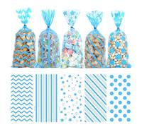 Sachet Bonbon Plastique Transparent Anniversaire, Biscuit Bleu 100 Pcs