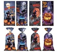 Sachet Bonbons 50PCS Sacs Cadeaux Transparents de Halloween Sacs d'emballage en Plastique avec 60 Attaches Torsadées pour Fournitures de Fête pour Enfants