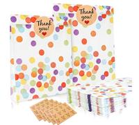 Sachet Bonbons Anniversaire,50 Pcs Sachets en Papier Kraft Réutilisables | Papier Kraft Réutilisables avec 60 Autocollants,Pochette Cadeau,Sacs Cadeau en Papier pour Fêtes D'enfants,Anniversaires