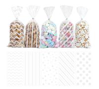 Sachet Bonbons Anniversaire - Transparent, Plastique, Pop Corn, Biscuit - Sac à Bonbon Blanc - 100 Pièces