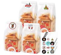 Sachet Cellophane de Noël, Sac a Bonbon de Père Noël 50pcs, Transparent Sachet Confiserie Noël, Autocollants de sceau de Noël, Sacs de Noël Pour Cadeaux Petit