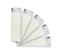 Sachet de 100 serre-câbles blancs 3,6 x 300 mm, 100% nylon 66, résistants et durables, parfaits pour attacher, organiser et sécuriser des objets.