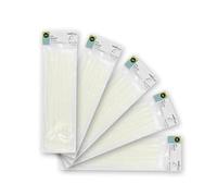 Sachet de 100 serre-câbles blancs 4,8 x 300 mm en nylon 66, résistants et durables, parfaits pour organiser et regrouper les câbles.