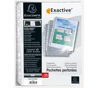 Sachet de 20 pochettes perforées pour classeur Exactive - polypropylène lisse 5,5/100e - Cristal