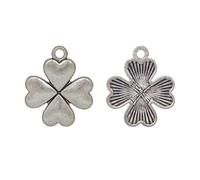 Sachet de 6 breloques perles charms trèfles à 4 feuilles couleur argenté 20x17mm - création
