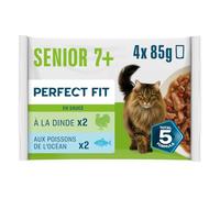 Sachet de Nourriture pour Chat Senior 7+, 4 x 13 x 85 g à la Dinde et aux Légumes/aux Poissons de l'océan et aux Petits Pois (Pack de 52)