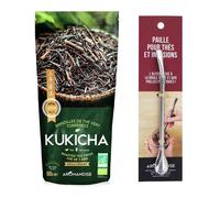 Sachet de thé bio japonais Kukicha 80 g + paille inox avec filtre