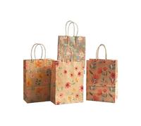 Sachet En Papier Avec Poignée 4pcs Vibrant Floral Kraft Paper Bags With Handles - Colorful Flowers & Leaves Design, 8.3x5.9x3.1 Inches