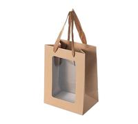 Sachet En Papier Avec Poignée 5/10pcs Bag Paper Packaging Bag With Handle With Clear Window Birthday Supplies Cake Candy Storage Box(Brown,5PCS_M)