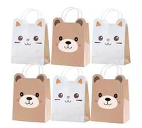 Sachet En Papier Avec Poignée 6/12/24pcs Animals Paper Bags With Handle Candy Cookies Bags For Party Decorations Supplies(Color2,24pcs)