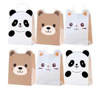 Sachet En Papier Avec Poignée 6/12/24pcs Animals Paper Bags With Handle Candy Cookies Bags For Party Decorations Supplies(Color4,12pcs)