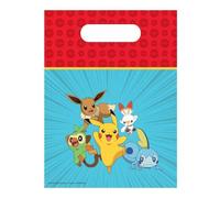 Procos Lot de 6 sacs de fête Pokemon 17 x 25 cm film plastique avec poignées de transport Pikachu