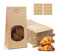 Sachet Kraft Alimentaire 24 Pièces Sac Papier Kraft avec Fenetre Sac Kraft Sachet Papier Pochette Kraft Sac Cadeau pour Noix, Nourriture, Grains de Café, Thé, Graines