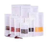 Sachet Kraft Alimentaire, Emballage Papier Kraft, Sachet Papier avec Fenetre, Emballage Alimentaire, S'appliquent aux Noix, Bonbons, Feuilles de thé, Épices, etc. Blanc 10x15cm 50pièces