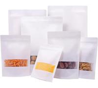Sachet Kraft Alimentaire, Pochette Kraft, Doypack Kraft, Pochon Kraft Zip, pour Noix, Bonbons, Grains de Café, Céréales, Nourriture pour Animaux de Compagnie, etc. 50 pièces 120x200mm Blanc