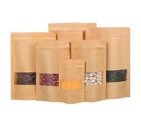 Sachet Kraft Alimentaire, Sachet Kraft, Sachet Kraft avec Fenetre, Pochette Kraft, Papier Kraft Alimentaire pour Noix, Bonbons, Grains de Café, Feuilles Thé Marron 16x26cm 50pièces