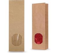 Sachet kraft emballage alimentaire avec fenêtre - 100x sac 20x7x4 cm avec fond pour chocolat thé, bonbons, ou biscuits.