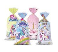 Sachet Plastique Licorne Sachet Bonbon 50PCS Sachets Anniversaire Sacs de Cadeau Pochette Bonbon avec 60 Liens Torsadés pour Fête Party Favor Anniversaire