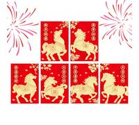 Sachet Rouge Chinois - 6 Pièces Porte-Monnaie Thème Cheval | 2026 de Bénédiction Impression à Chaud sur Papier Enveloppe Rouge,Pour Garçons, Filles, Famille, Anniversaire, Événements Et Vacances
