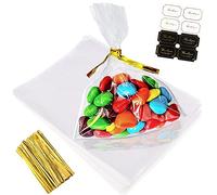 Sachet Transparent OPP 15 x 20 cm - 100 Pièces avec Étiquettes et Liens pour Bonbons, Biscuits, Perles, Bijoux, Chocolats, Cadeaux