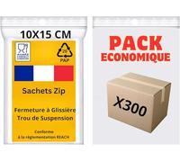 Sachet Zip 10X15 cmTransparent | Trou de Suspension | 300 Sachets Fermeture Pression | Refermable - Etanche | 50 microns | Commerce - Industrie - Alimentation | Visserie - Bijoux - Bonbon...