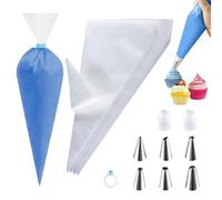 Sachets à douille pour pâtisserie, sachets de gâteau, sacs à douille au chocolat - Kit de décoration pour pâtisserie de gâteau avec 100 pâtisserie, embrayage, 2 sachets de ruban à spiritueux, 6 têtes