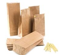 Sachets bloc kraft brun avec fond plat, 25 pièces: pochettes alimentaires avec clip pour thé, café, herbes, biscuits, friandises, sa cadeaux papier avec doublure intérieure, 7 x 4 x 20,5 cm