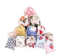 Sachets Cadeau en Mousseline de Coton Petits sacs en coton, sac cadeau lin avec cordon de serrage, pochette mousseline for cadeaux fête noël, d'emballage bonbons et bijoux(Random Mixed,9X12CM_5 PCS)
