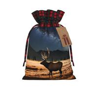 Sachets cadeaux de Noël avec cordon de serrage Motif élan dans la prairie, pochettes rustiques en lin avec étiquettes pour cadeaux de fête de mariage