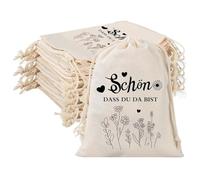 Sachets Coton à Cordon "Super Content que tu sois Là,Sachets Bonbons Réutilisables pour Mariage, Anniversaire, Cadeau Invité - Design Fleuri