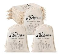 Sachets Coton à Cordon "Super Content que tu sois Là,Sachets Bonbons Réutilisables pour Mariage, Anniversaire, Cadeau Invité - Design Fleuri