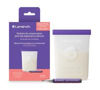 Lansinoh Lot de 5 sachets à lait maternel en silicone réutilisables pour conserver le lait maternel résistant aux fuites au réfrigérateur ou au congélateur avec marqueur à craie - 240 ml