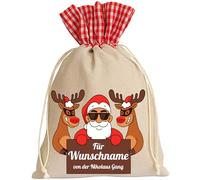 Sachets de Saint-Nicolas 15 x 23 cm en lin personnalisé avec nom de votre choix et motif de Noël Père Noël