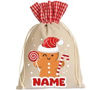Sachets de Saint-Nicolas - 30 x 40 cm - En lin - Personnalisables - Avec nom de votre choix et motif de Noël - Bonhomme en pain d'épice coquine