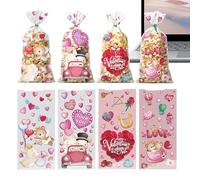 Sachets en cellophane transparents avec attaches torsadées pour la Saint Valentin - Petits sacs à biscuits de fête, pour collation, biscuits, chocolat, biscuits, prix de boulangerie, vacances