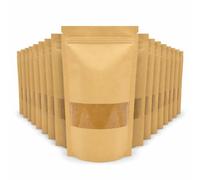 Sachets Kraft Alimentaire avec Fenêtre 26x16 cm - Doypack Zip Refermable + Thermosoudable Étanche - Emballage Premium pour Épices, Thé, Produits Artisanaux - Lot de 50