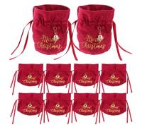 Sachets Présents Noël 10pcs en Velours Rouges à Cordon Réutilisables | Bonbons et Chocolats, Aspect Festif, Lot de Dix, Pratique pour Fêtes de Noël