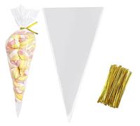 Sachets Transparents Bonbons cône,100 Sac de Bonbons en Plastique Biscuit Cadeau Mariage,Sac Bonbon Cellophane,Sachet Bonbons Anniversaire,Sachet Cellophane Transparents,pour Bonbons Biscuits 13*25cm