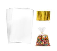 Sachets transparents pour biscuits et bonbons, sachet transparent bonbon épais et étanche, OPP waterproof et anti-poussière, 100 pièces 20x30 cm avec attaches, idéal pour fêtes, anniversaires