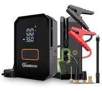 SachsenRAD Booster Batterie Voiture avec Gonfleur d’Air 150 PSI - Démarreur 12 V pour Véhicules Jusqu’à 6L Essence / 3L Diesel, avec Câbles de Démarrage, Lampe LED d’Urgence et Embouts d’Air