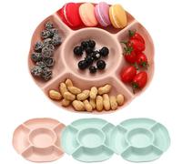 SacJkt Plateaux à Compartiments avec Bord, 4 PCS Plateau à Assiettes de Service de Collation Ronde Plastique Réutilisable pour Apéritifs, Snacks, Épices, Bonbons (Rose, Vert, 25cm)
