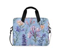 Sacoche à bandoulière portable avec poignée et bandoulière pour ordinateur portable 15,6" Motif fleurs Lavande Freesia Bleu