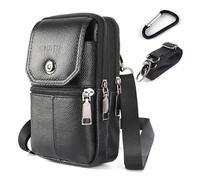 Sacoche Bandoulière Ceinture Homme en Cuir pour Téléphone - Mini Sac Bag Portable pour Voyage à Pochettes Petit Pochette Banane en Téléphone Poche Holster Molle Portefeuille Ét