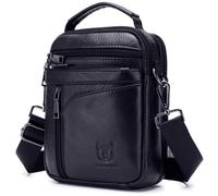 Sacoche BULLCAPTAIN Homme Cuir Noir Véritable - Élégant Résistant Bandoulière Réglable, Idéale Travail & Vacances