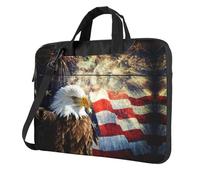 Sacoche classique et fine pour ordinateur portable Motif aigle de feu Drapeau américain Avec bandoulière et poignée, Noir , 15.6 inch