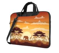Sacoche classique pour ordinateur portable Motif éléphant et girafe au coucher du soleil, Noir , 13 inch