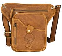 Sacoche de jambe de motard avec motif aigle gravé Ride to LIVE, cognac, Mittelgroße